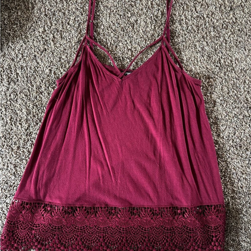 Express Double-Strap Lace-Hem Camisole - Burgundy